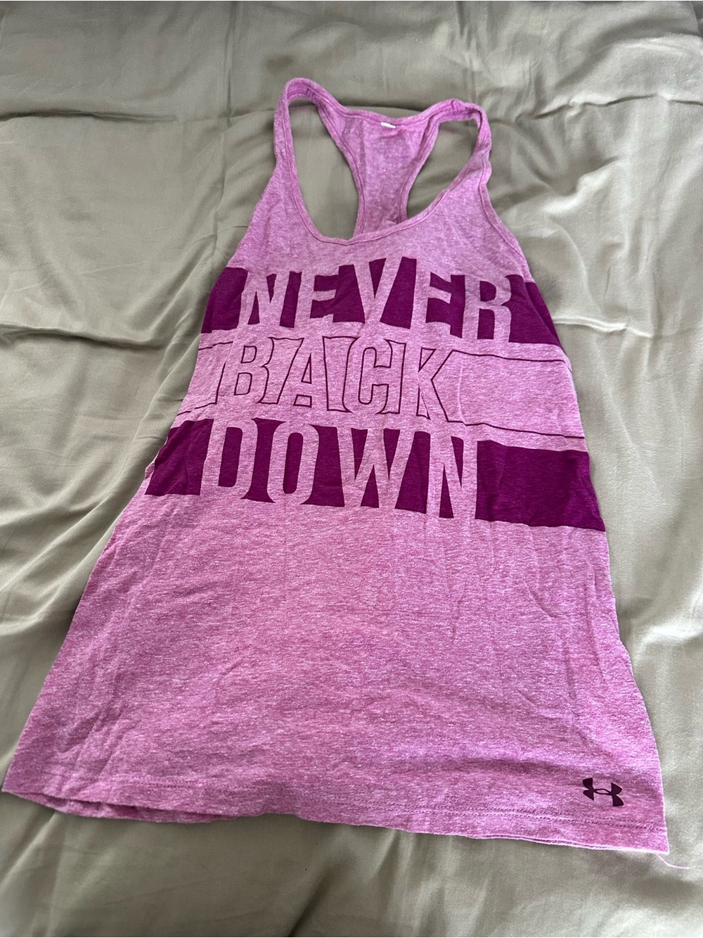 Under Armour Pink Racerback Tank with 'Never Back Down' Graphic